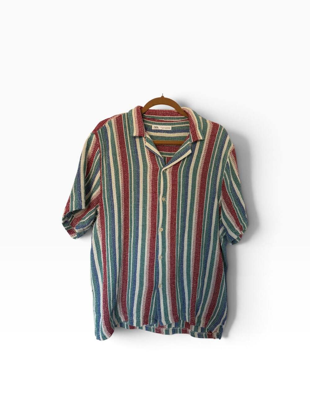 Zara Striped Short Sleeve Shirt Size XL Multicolor Textured Knit